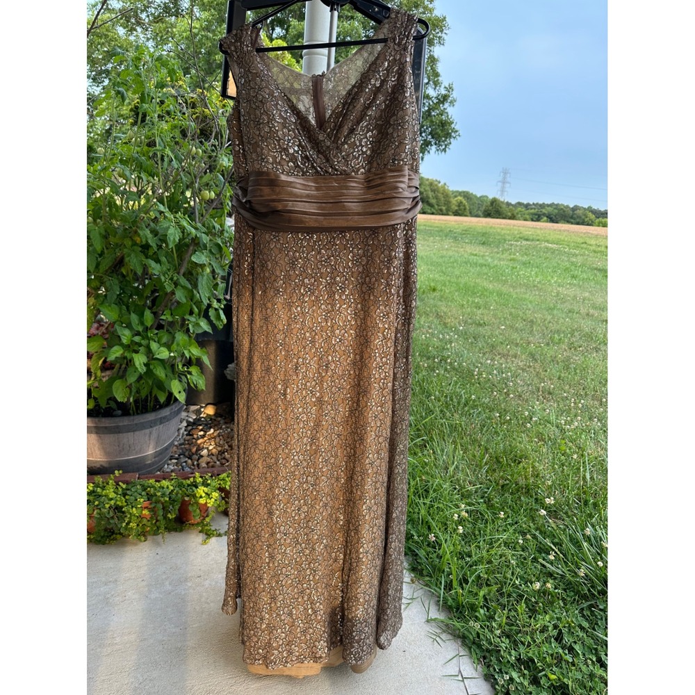 Ever-Pretty Bronze Silver Metallic Floral Lace Formal‎ Gown Dress Plus Size 24
